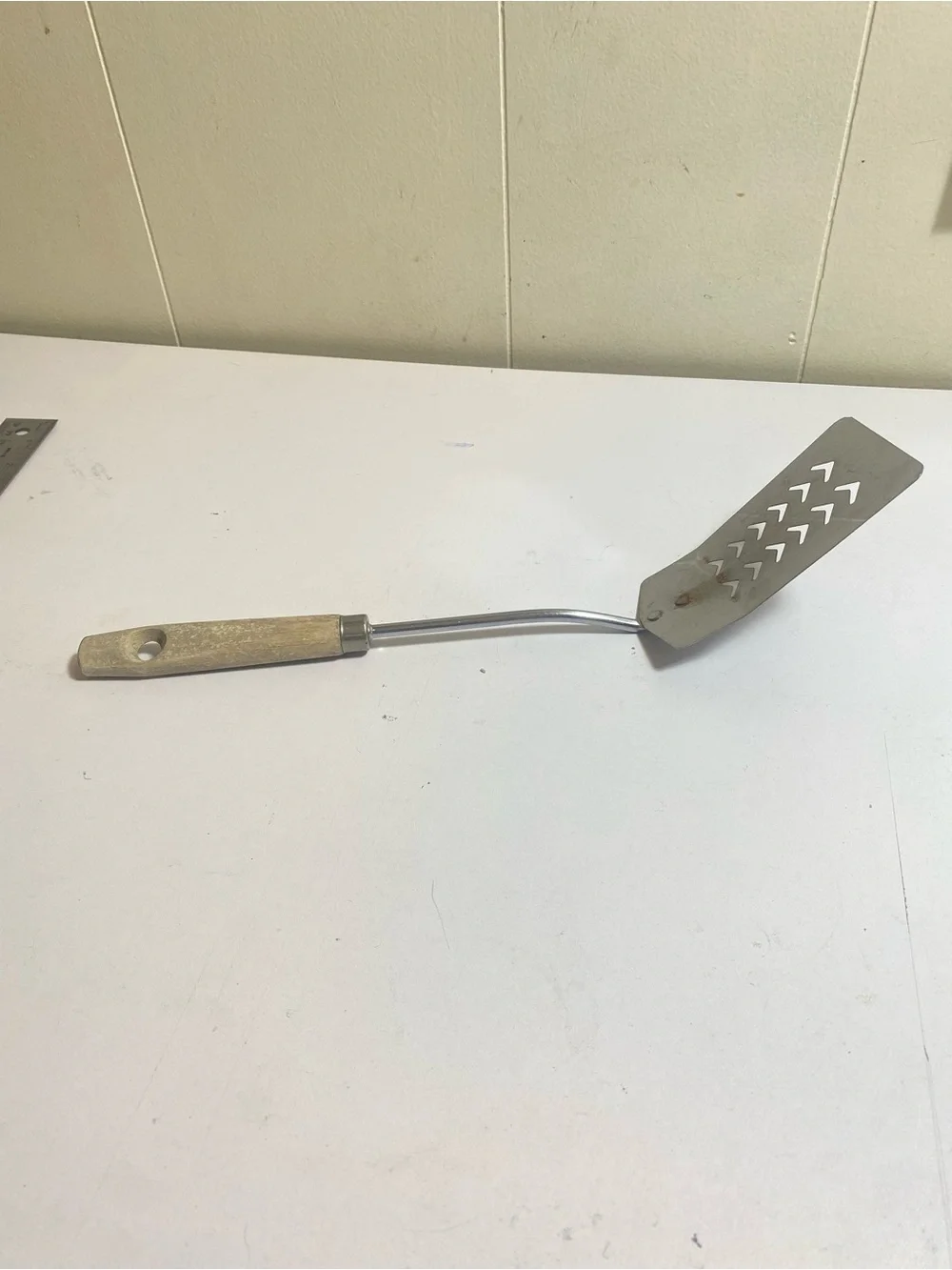 Vintage Androck 14” Slotted Spatula Wood Handle USA